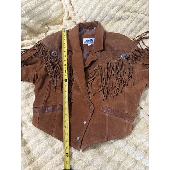 Women’s Vintage 80’s Fringe Leather Jacket Brown Western Express Size Large - Picture 11 of 16